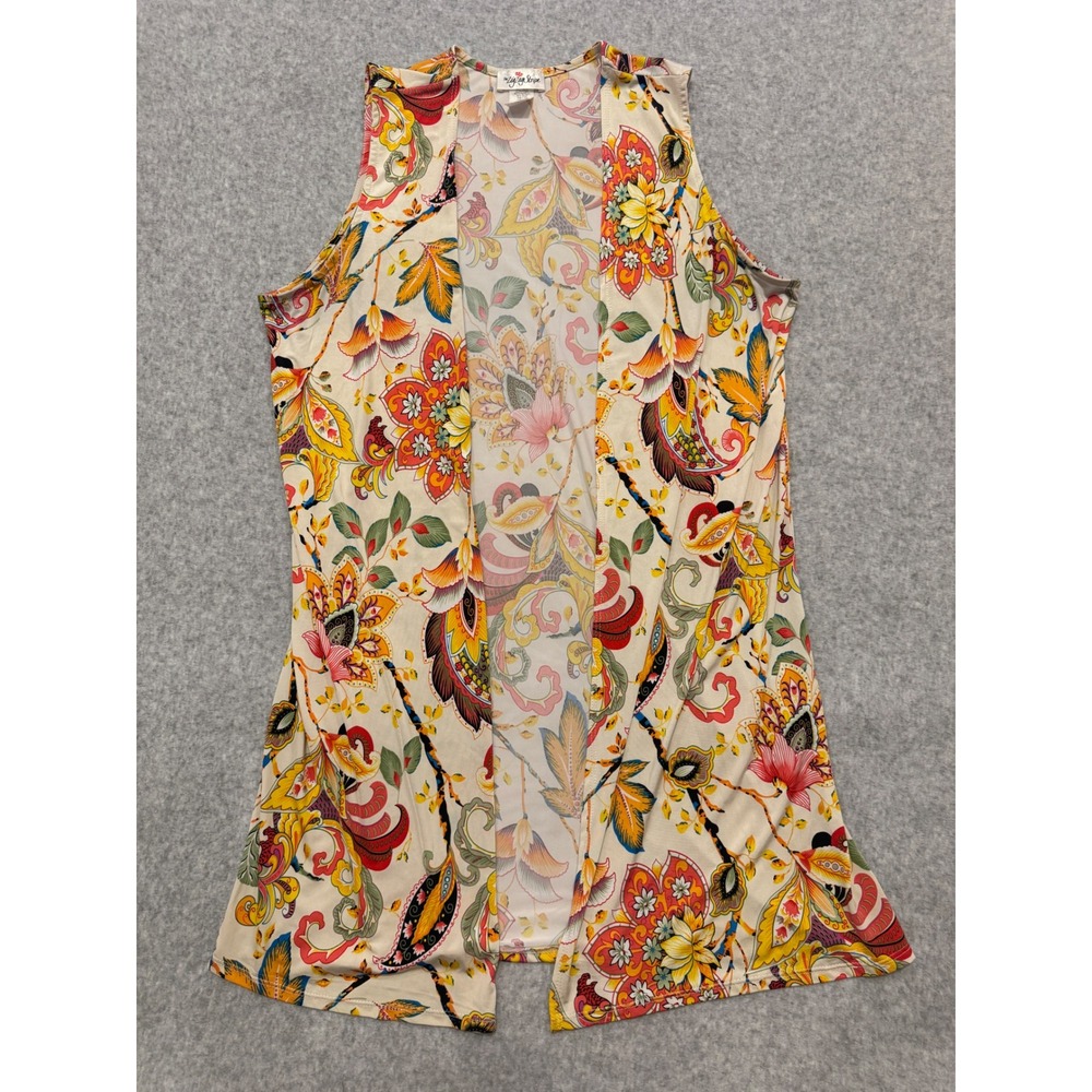 Vintage The ZigZag Stripe Womens Floral Paisley Open Front Vest Cardigan L Boho